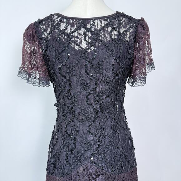 Vintage Lace Dress Size 9/10 Whimsigoth Regency Dark Romantic Moody Prom Formal - Picture 3 of 14